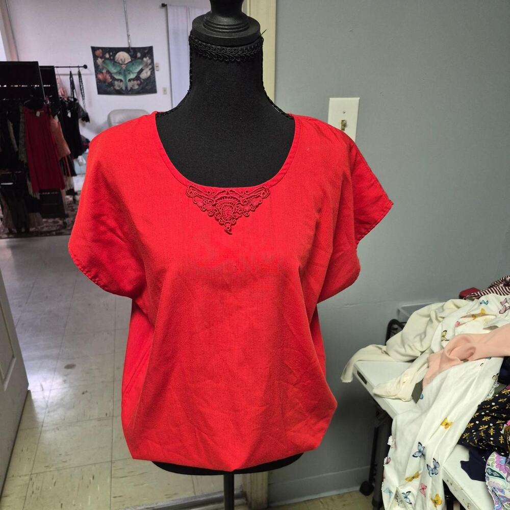 Red polyester rayon blouse